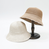 韩版 蕾丝边渔夫帽女春夏透气遮阳百搭显脸小盆帽针织圆顶遮阳帽