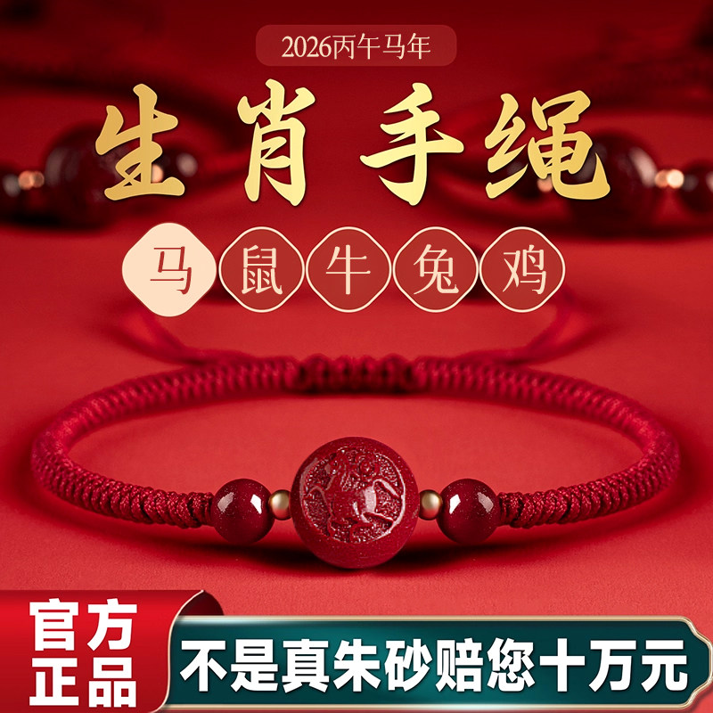 朱砂生肖编织红绳手链男女款本命年转运手串官方正品旗舰店