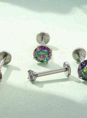 钛钢彩色水晶舌钉唇钉人体穿刺饰品螺纹设计现货