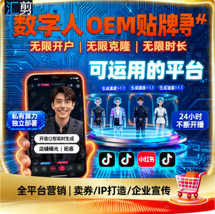 抖音ai数字人直播系统快手虚拟无人直播软件虾视频号皮Shopee