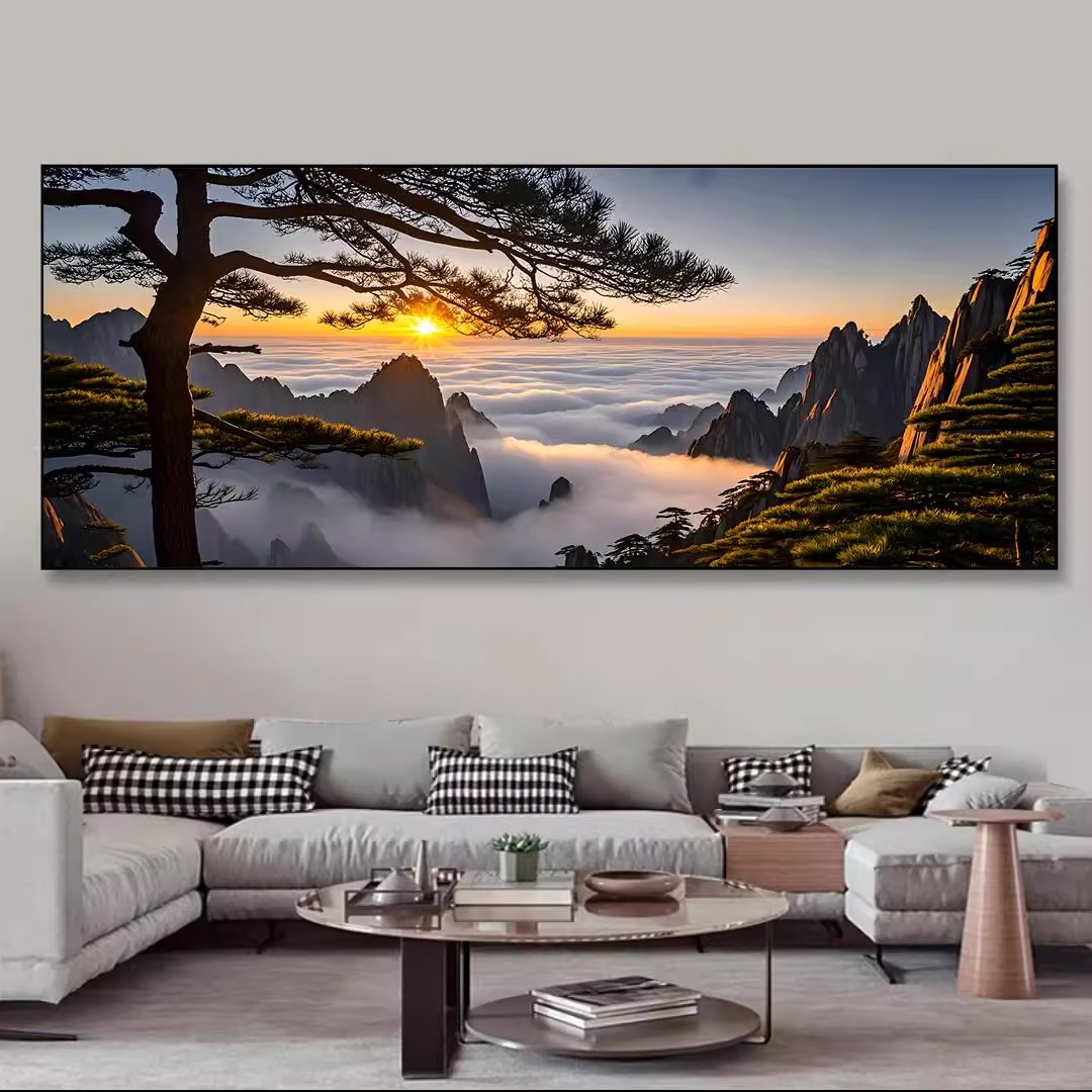 日出东方紫气东来装饰画入户客厅