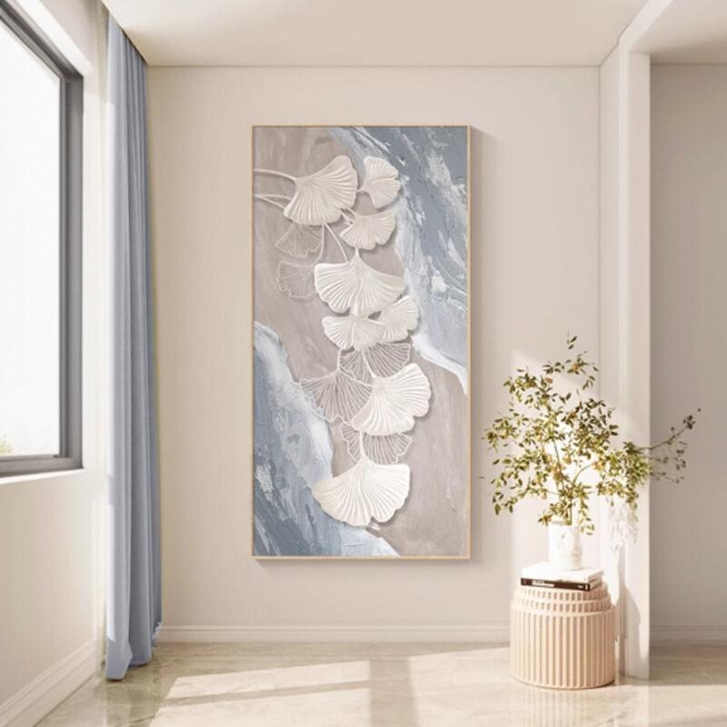 九鱼图玄关装饰画粉色抽象入户走廊过道挂画高级肌理感正对门壁画