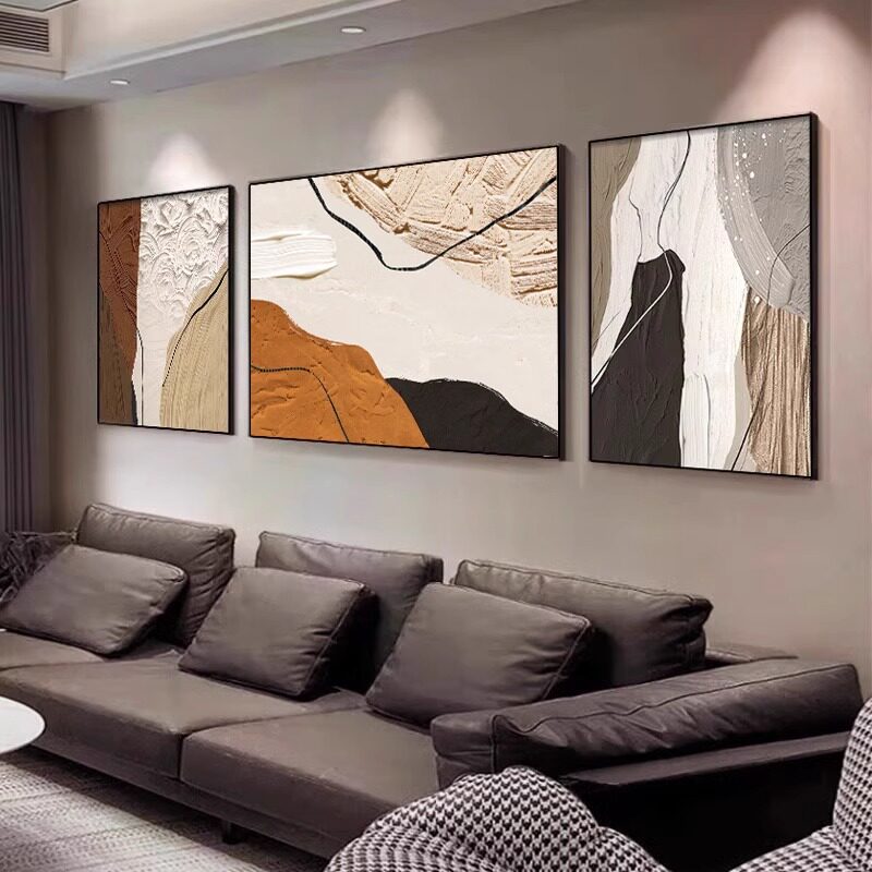 抽象客厅装饰画大气轻奢高级感三联画2026新款壁画沙发背景墙挂画