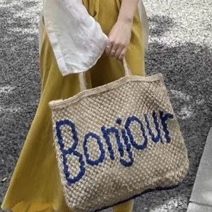 the jacksons黄麻手工编织手提包大容量手提草编包柠檬包字母包