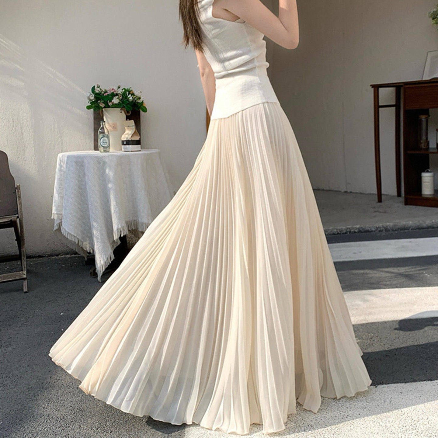 百褶半身裙女长裙2026春季新款高腰A字裙气质显瘦大摆裙超长款100