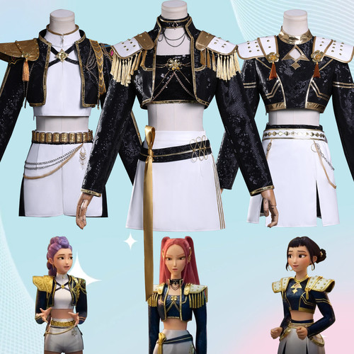 K-POP.猎魔女团cos鲁米佐伊米拉黑金皮打歌服cosplay万圣节儿童装