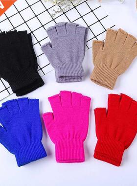 1Pair Unisex Black Half Finger Fingerless Gloves for Women a