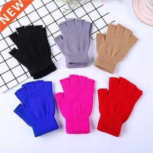 1Pair Unisex Black Half Finger Fingerless Gloves for Women a