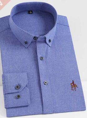 Men's Bamboo Fiber Sretch Casual Long Sleeve Shirts Embroide