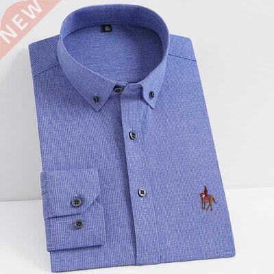 Men's Bamboo Fiber Sretch Casual Long Sleeve Shirts Embroide