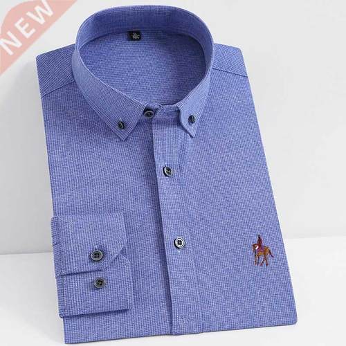 Men's Bamboo Fiber Sretch Casual Long Sleeve Shirts Embroide
