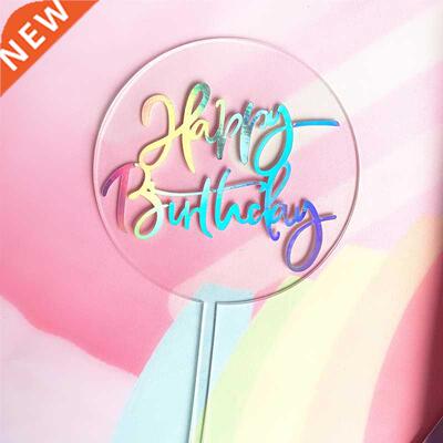 INS New Happy Birthday Acrylic Cake Topper Laser Colored Cir