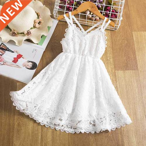 Girls White Sling Dresses Kids Backless Sleeveless Flower La