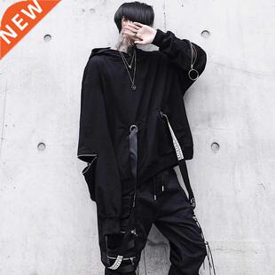 HOUZHOU Black Men's Hoodies Goth Sweatshirt Hood Autumn Tech