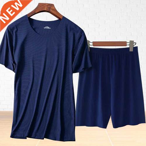 Men's Sets Short Sleeve Shorts Pajamas Summer Ice Silk Sleep