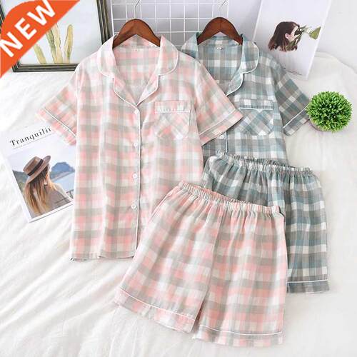 Japanese simple short pyjamas women 100% cotton short sleeve
