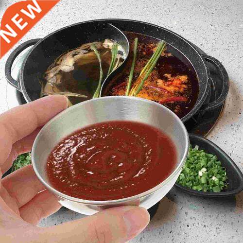6pcs Round Seasoning Dishes Stainless Steel Food Dipping