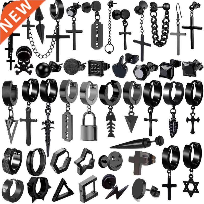 1 Pair 50 Different Types Shape Unisex Black Color Stainless