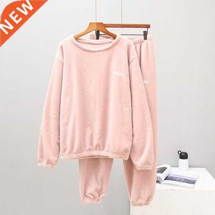 Women Winter Flannel Pajama Set Fleece Pajamas Sleepwear Hom