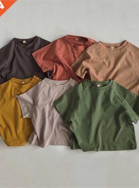 Summer Kids T-shirt Fashion Solid Girls Tees Short Sleeve Co