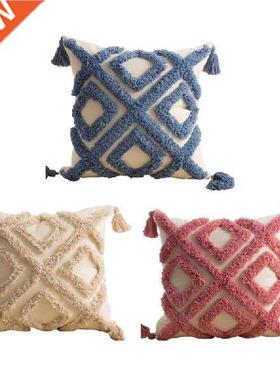 Tassels Throw Pillow Case Tribal Boho Woven Tufted Rhombus