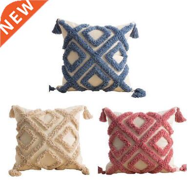 Tassels Throw Pillow Case Tribal Boho Woven Tufted Rhombus