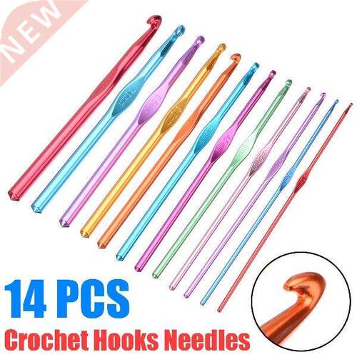 14pcs/set Multi Color Aluminum Crochet Needles 14 Sizes