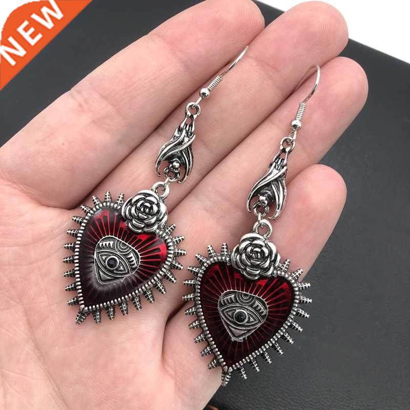 occult dark goth drop earring jewelry blood rose heart oil b