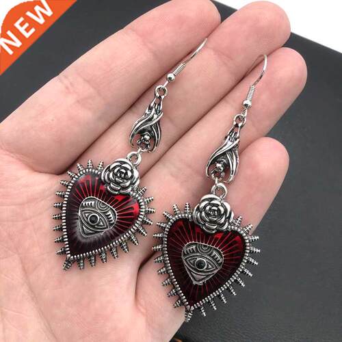 Occult Dark Goth Drop Earring Jewelry Blood Rose Heart Oil B