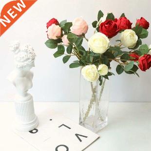 3 Heads Silk Flowers 2 Buds Artificial Roses Flowers