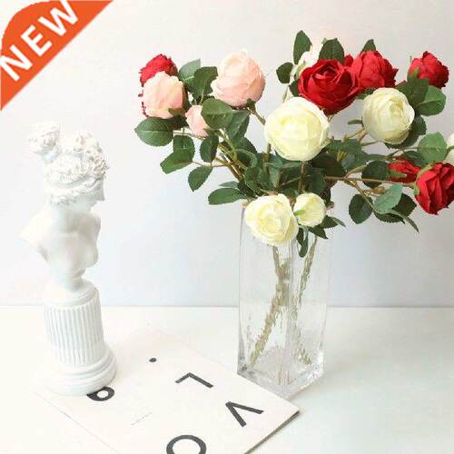 3 Heads Silk Flowers 2 Buds Artificial Roses Flowers