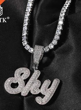 TB m Small Size Brush Script Letter Two Tone Pendant