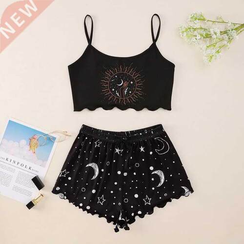 Pijamas Femini4 Patterns 2 Pieces Pajamas for Women Summ