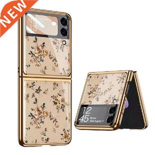 Glass Painted Phone Case Floral For Samsung Z Flip 3 Case
