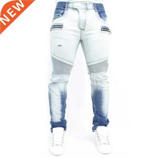 Men Jeans Straight Zipper Biker Jean Pants High Waisted Spri
