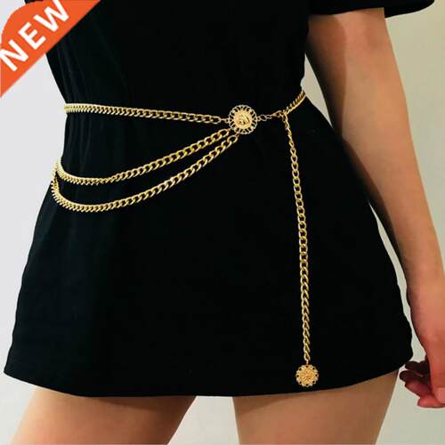 Women Fashion Belt Hip High Waist Gold Silver Narrow Metal C