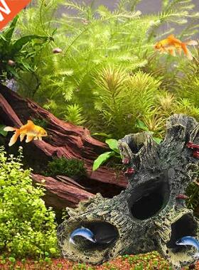 Resin Aquarium Ornaments Decor Artificial Barrel Cave