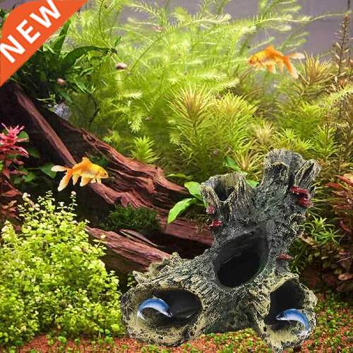 Resin Aquarium Ornaments Decor Artificial Barrel Cave