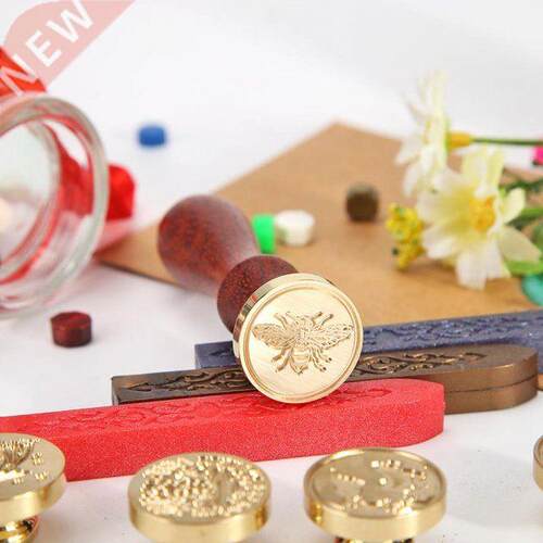 Rosewood Handle Sealing Wax Stamp Antique Bee Pattern Tokens