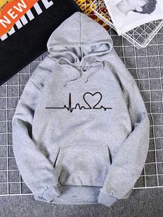 Women Hoodies Casual Harajuku Love Printed Hoodie Autumn Win