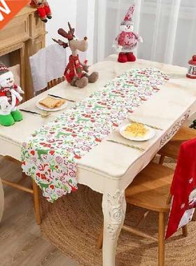 Christmas Table Runner Santa Cotton Fabric Tablecloth Xmas