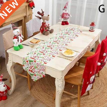 Christmas Table Runner Santa Cotton Fabric Tablecloth Xmas