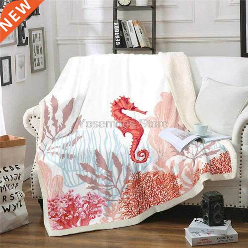 Cstle Firy Red Sehorse Print Flnnel Blnket Couch Sof C