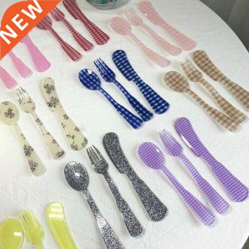 Ins French Style Retro Plaid Knife Plastic Spatula Dessert