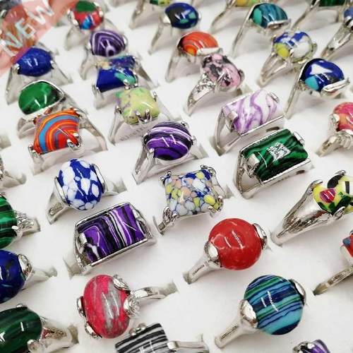 20Pcs/Lot Stripe Stone Rings for Women and Men Natural Gem B