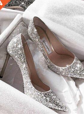 2022 Fashion Spring Autumn Woman 9CM/7CM High Heels Gold Sil