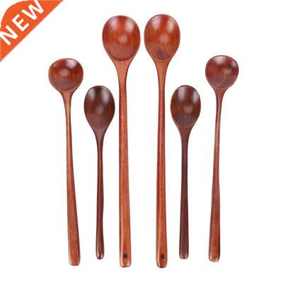 6 Pieces Wooden Spoons Kitchen Serving Long Handle Soup
