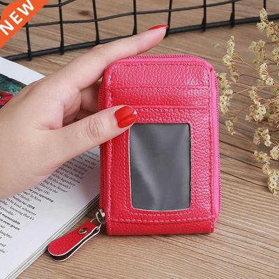 Short Zipper Transparent Window Organ Wallet Leather Credit