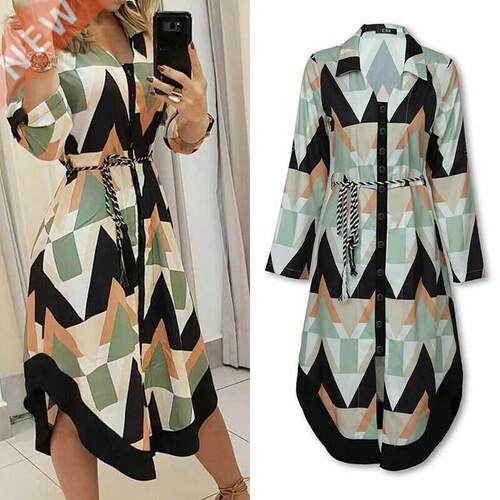Spring Summer Lady Cover Up Women's Shirt Dress Wave