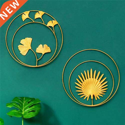 1Pc Nordic Golden Leaf Round Wall Hanging Ornament Living